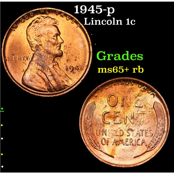 1945-p Lincoln Cent 1c Grades Gem+ Unc RB