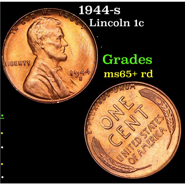 1944-s Lincoln Cent 1c Grades Gem+ Unc RD