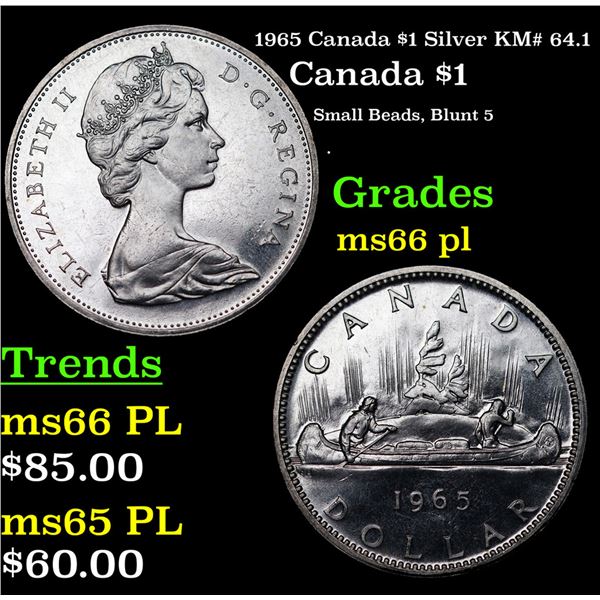 1965 Canada $1 Silver Canada Dollar KM# 64.1 $1 Grades GEM+ UNC PL