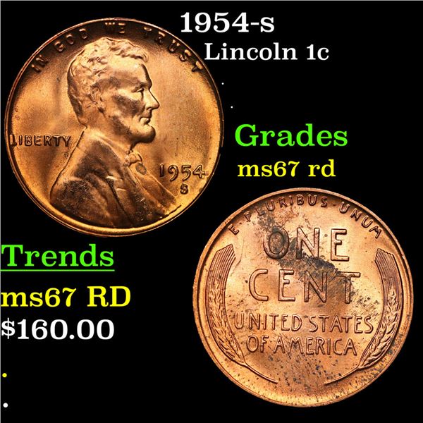 1954-s Lincoln Cent 1c Grades GEM++ Unc RD