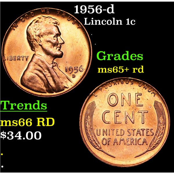 1956-d Lincoln Cent 1c Grades Gem+ Unc RD