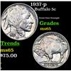 Image 1 : 1937-p Buffalo Nickel 5c Grades GEM Unc