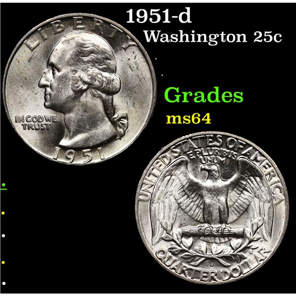 1951-d Washington Quarter 25c Grades Choice Unc