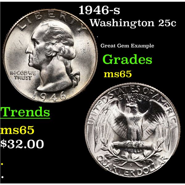 1946-s Washington Quarter 25c Grades GEM Unc