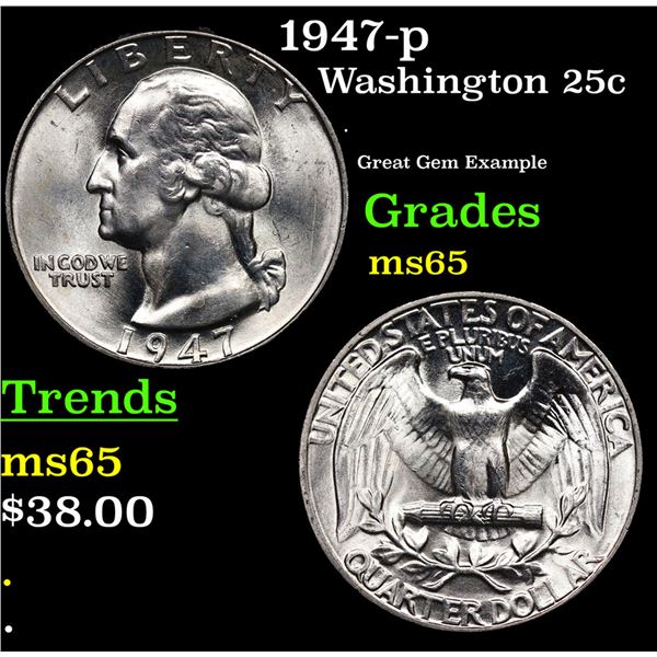 1947-p Washington Quarter 25c Grades GEM Unc