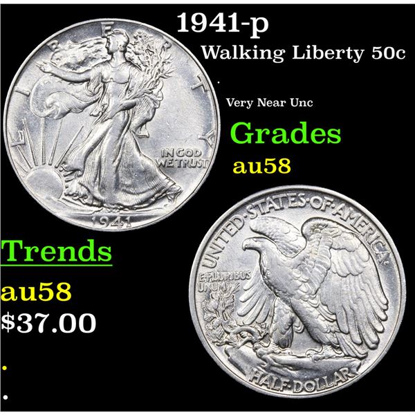 1941-p Walking Liberty Half Dollar 50c Grades Choice AU/BU Slider