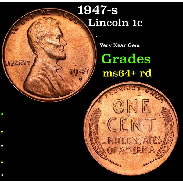 1947-s Lincoln Cent 1c Grades Choice+ Unc RD