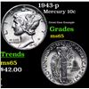 Image 1 : 1943-p Mercury Dime 10c Grades GEM Unc