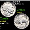 Image 1 : 1938-d Buffalo Nickel 5c Grades GEM+ Unc