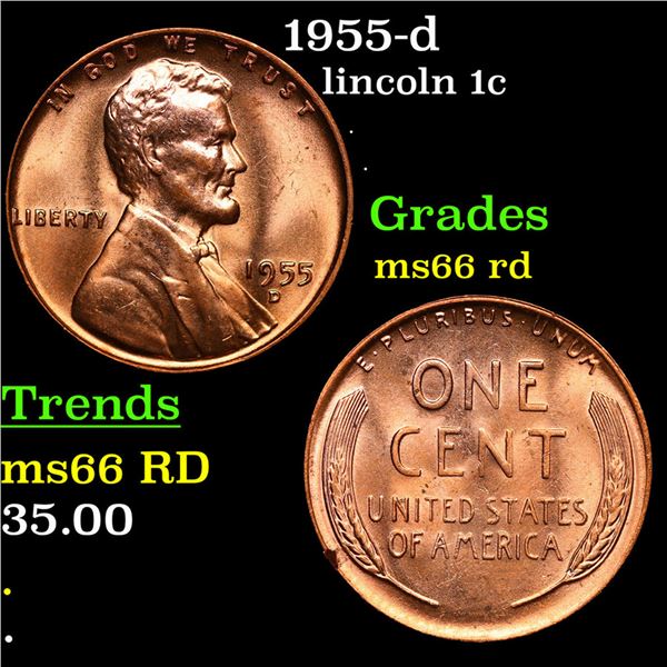 1955-d Lincoln Cent 1c Grades GEM+ Unc RD