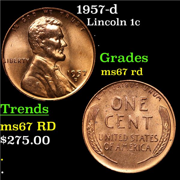 1957-d Lincoln Cent 1c Grades GEM++ Unc RD