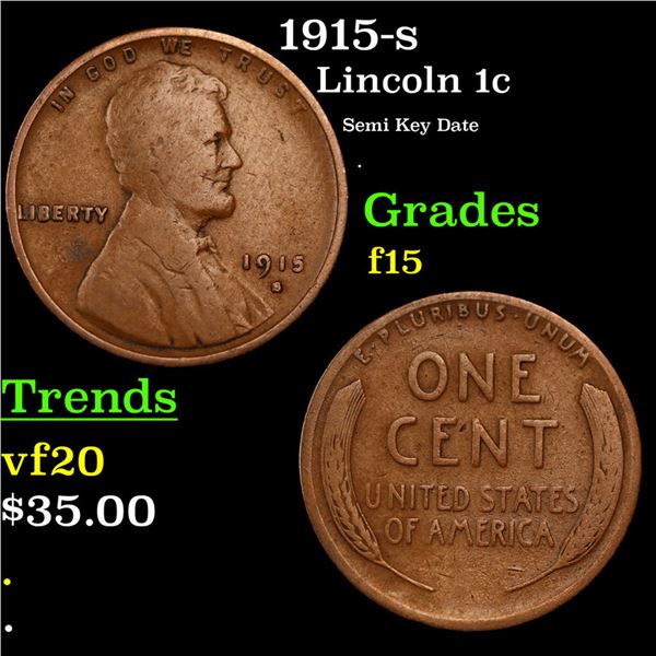 1915-s Lincoln Cent 1c Grades f+