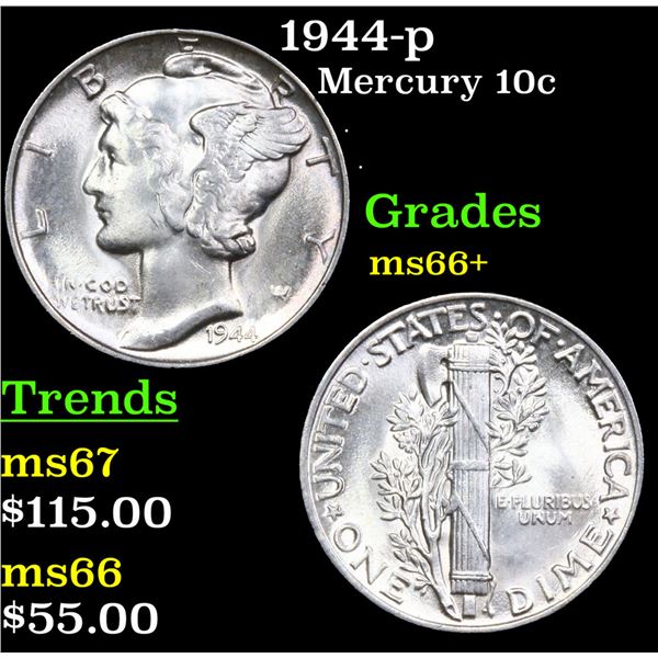 1944-p Mercury Dime 10c Grades GEM++ Unc