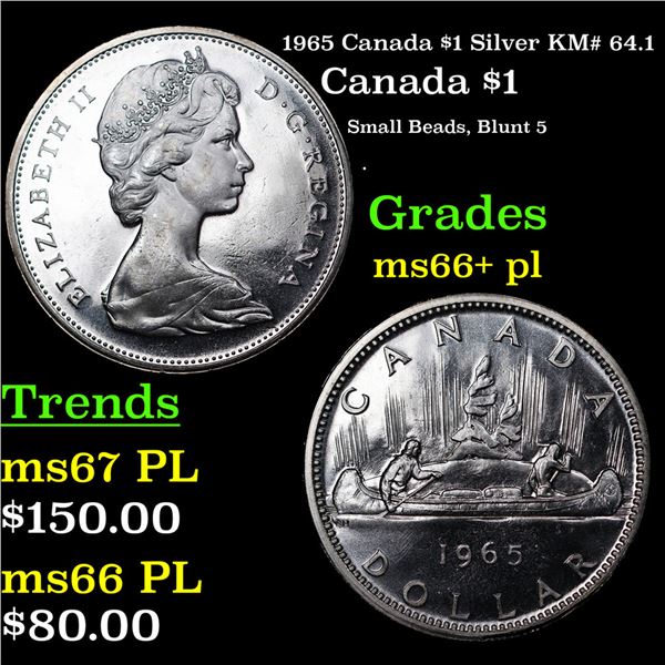 1965 Canada $1 Silver Canada Dollar KM# 64.1 $1 Grades GEM++ PL