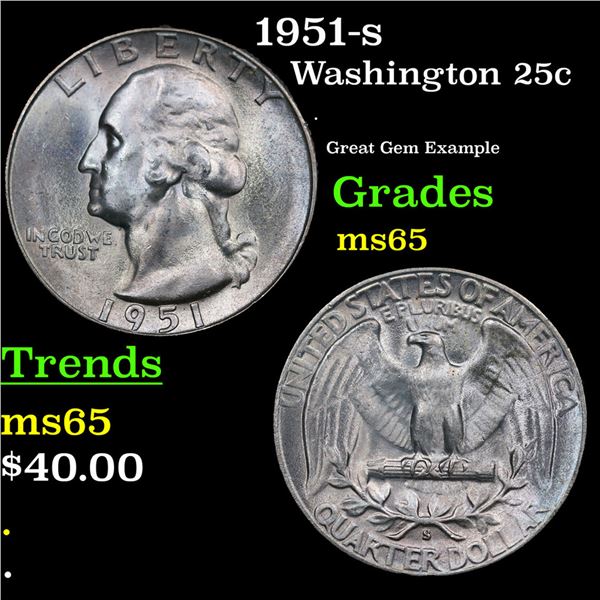 1951-s Washington Quarter 25c Grades GEM Unc