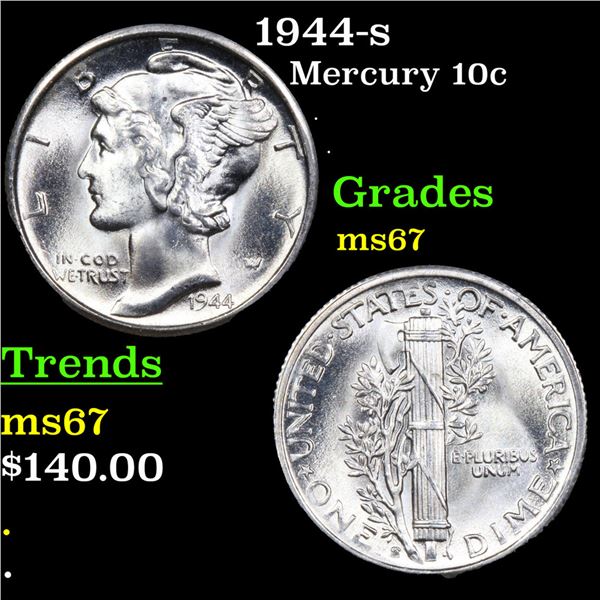 1944-s Mercury Dime 10c Grades GEM++ Unc