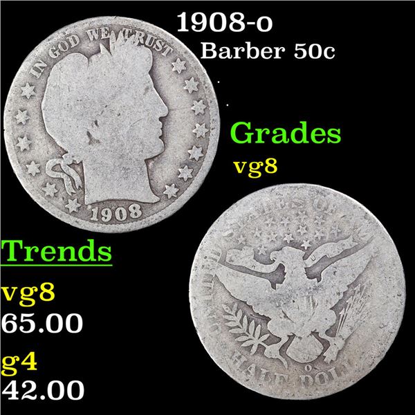 1908-o Barber Half Dollars 50c Grades vg, very good