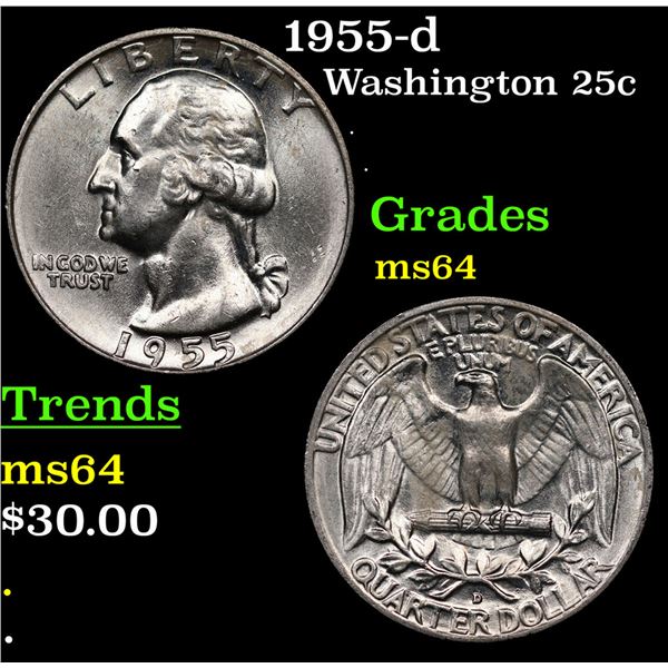 1955-d Washington Quarter 25c Grades Choice Unc
