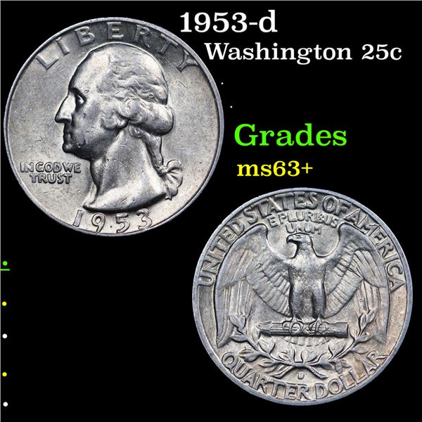 1953-d Washington Quarter 25c Grades Select+ Unc