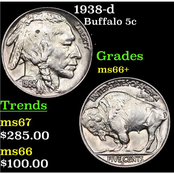 1938-d Buffalo Nickel 5c Grades GEM++ Unc