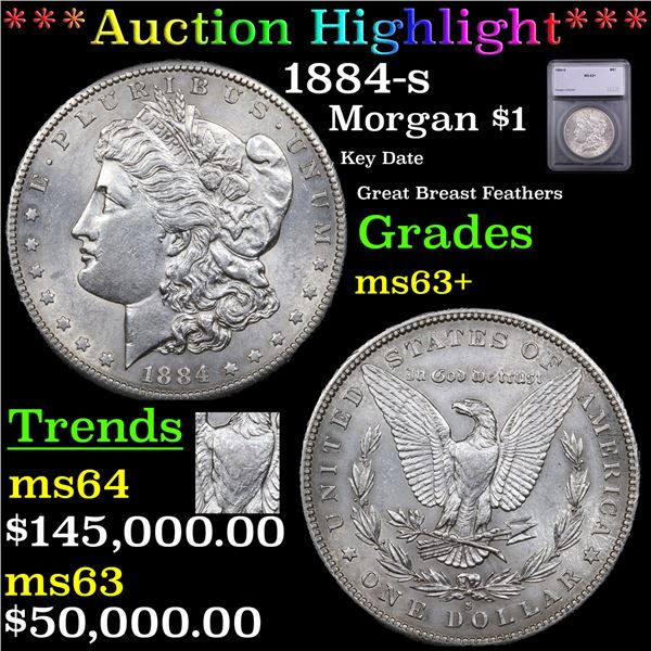 ***Auction Highlight*** 1884-s Morgan Dollar $1 Graded ms63+ BY SEGS (fc)