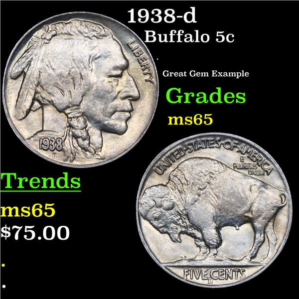 1938-d Buffalo Nickel 5c Grades GEM Unc