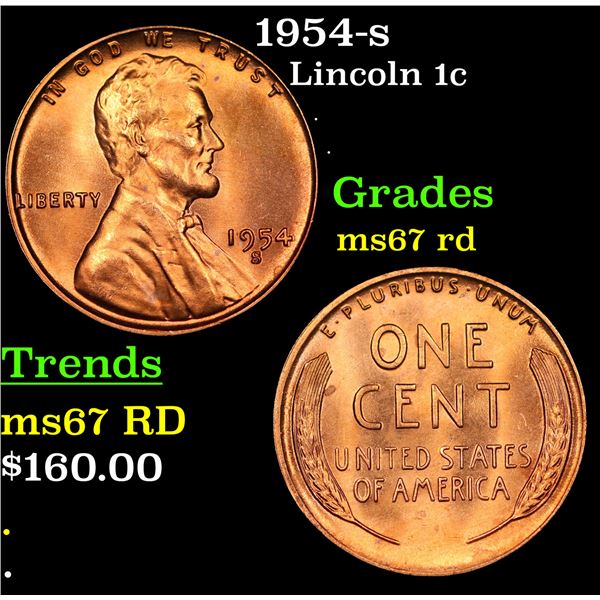 1954-s Lincoln Cent 1c Grades GEM++ Unc RD