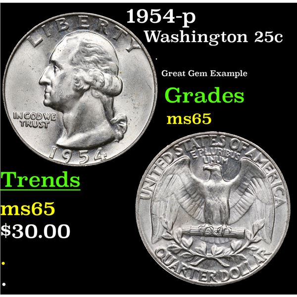 1954-p Washington Quarter 25c Grades GEM Unc