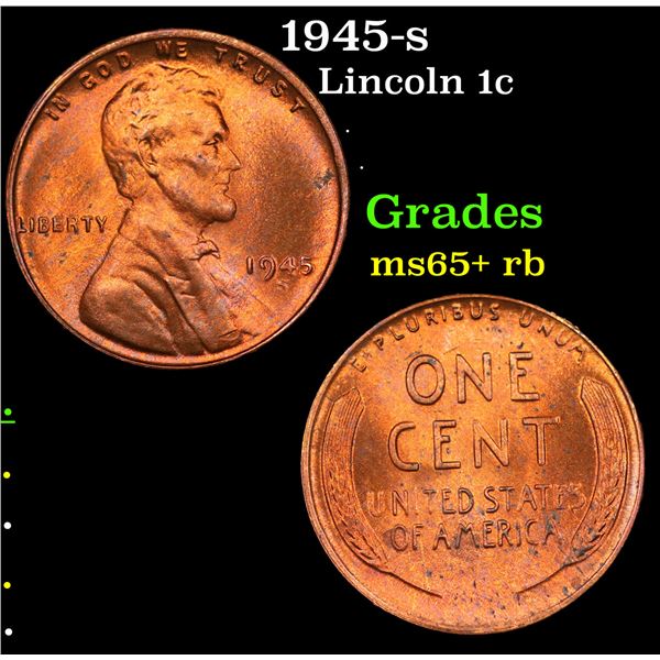 1945-s Lincoln Cent 1c Grades Gem+ Unc RB