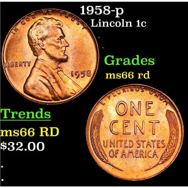 1958-p Lincoln Cent 1c Grades GEM+ Unc RD