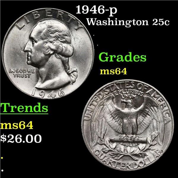 1946-p Washington Quarter 25c Grades Choice Unc