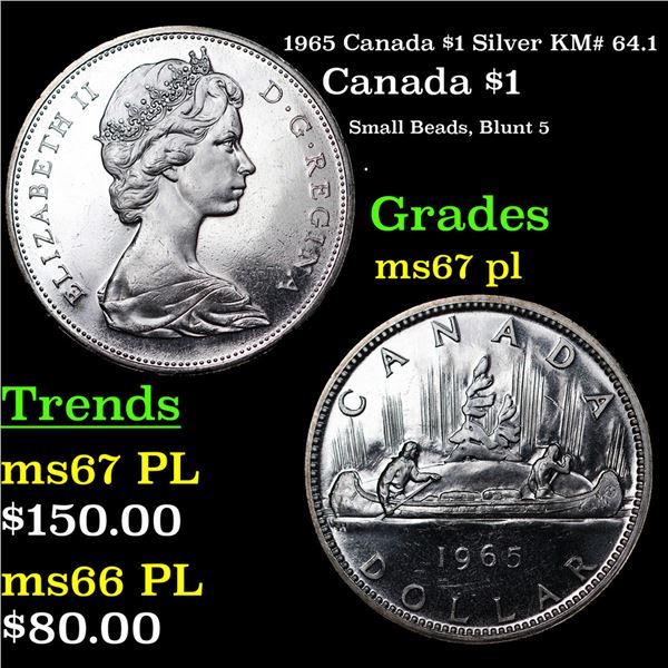 1965 Canada $1 Silver Canada Dollar KM# 64.1 $1 Grades GEM++ PL