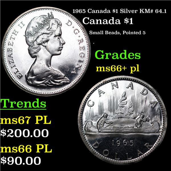 1965 Canada $1 Silver Canada Dollar KM# 64.1 $1 Grades GEM++ PL
