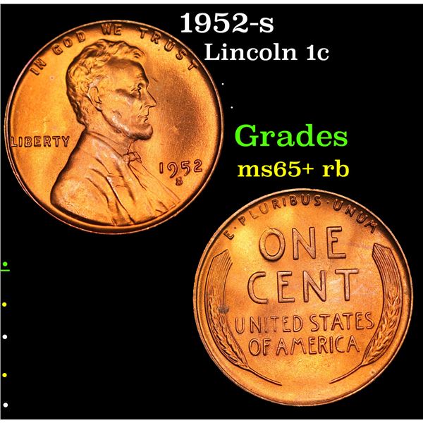 1952-s Lincoln Cent 1c Grades Gem+ Unc RB