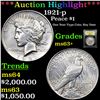 Image 1 : ***Auction Highlight*** 1921-p Peace Dollar $1 Grades Select+ Unc By USCG (fc)