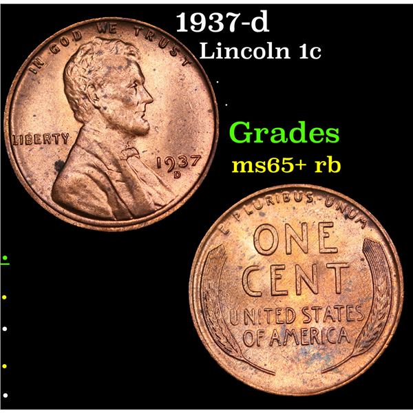 1937-d Lincoln Cent 1c Grades Gem+ Unc RB