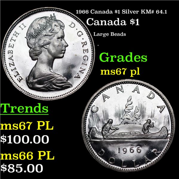 1966 Canada $1 Silver Canada Dollar KM# 64.1 $1 Grades GEM++ PL