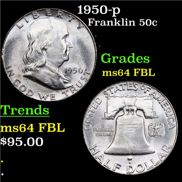 1950-p Franklin Half Dollar 50c Grades Choice Unc FBL