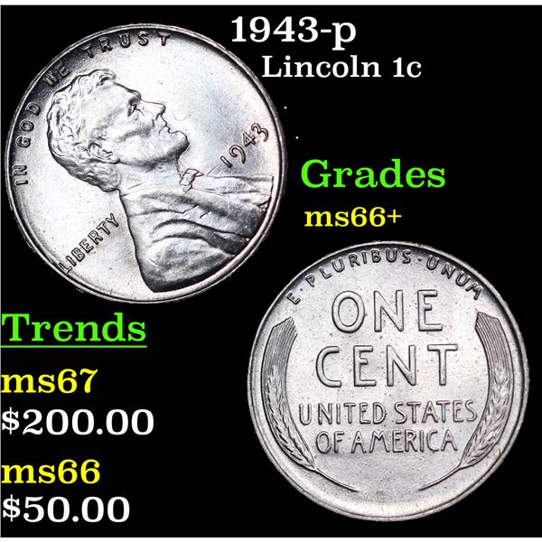1943-p Lincoln Cent 1c Grades GEM++ Unc
