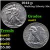 Image 1 : 1941-p Walking Liberty Half Dollar 50c Grades Select Unc