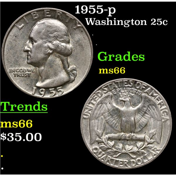 1955-p Washington Quarter 25c Grades GEM+ Unc