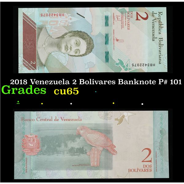 2018 Venezuela 2 Bolivares Banknote P# 101 Grades Gem CU