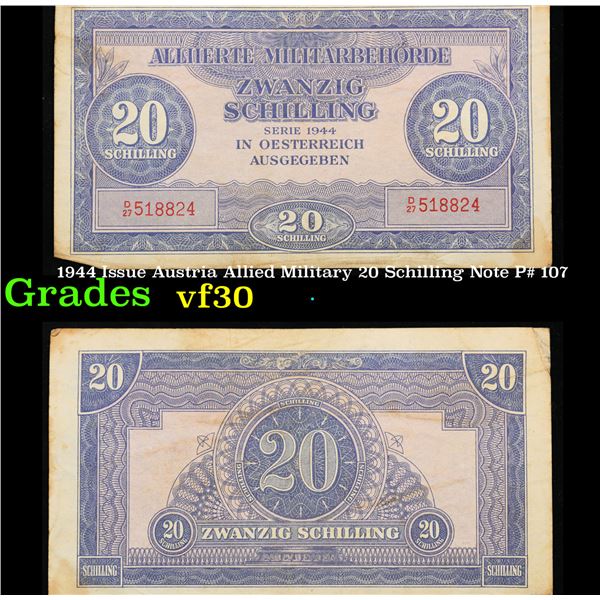 1944 Issue Austria Allied Military 20 Schilling Note P# 107 Grades vf++