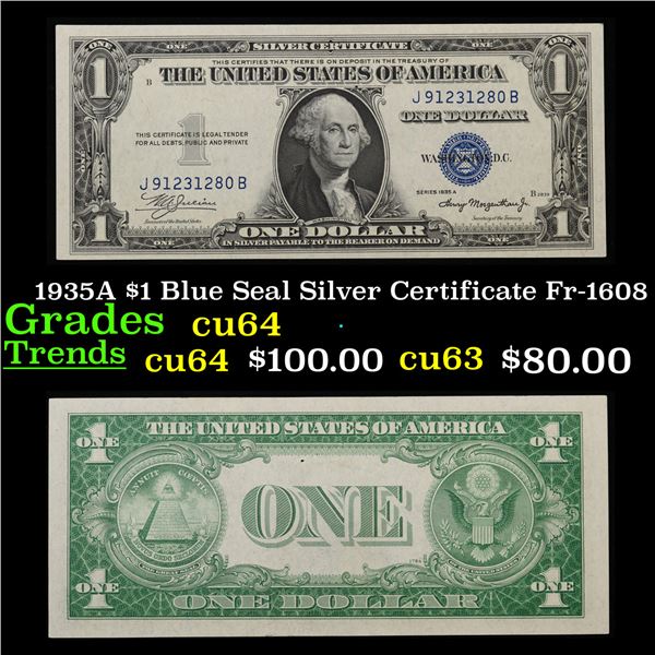 1935A $1 Blue Seal Silver Certificate Fr-1608 Grades Choice CU
