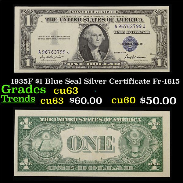 1935F $1 Blue Seal Silver Certificate Fr-1615 Grades Select CU