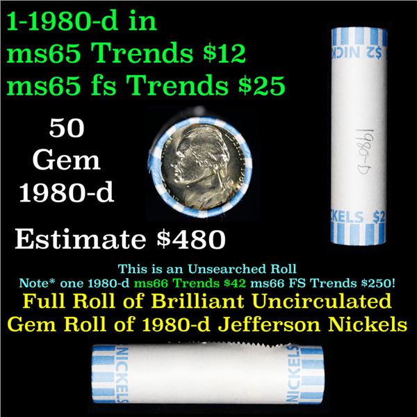 Shotgun Jefferson 5c roll, 1980-d 40 pcs Nickel Wrapper