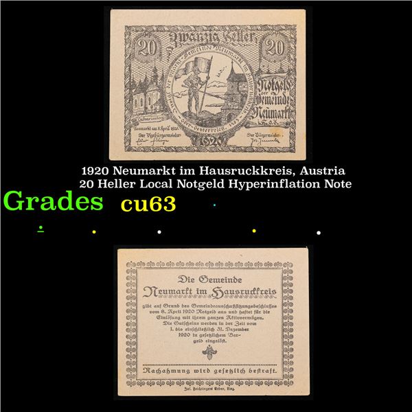 1920 Neumarkt im Hausruckkreis, Austria 20 Heller Local Notgeld Hyperinflation Note Grades Select CU