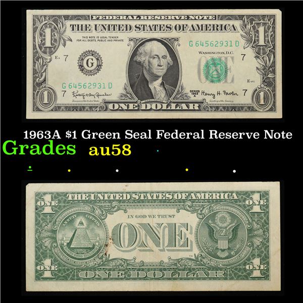 1963A $1 Green Seal Federal Reserve Note Grades Choice AU/BU Slider