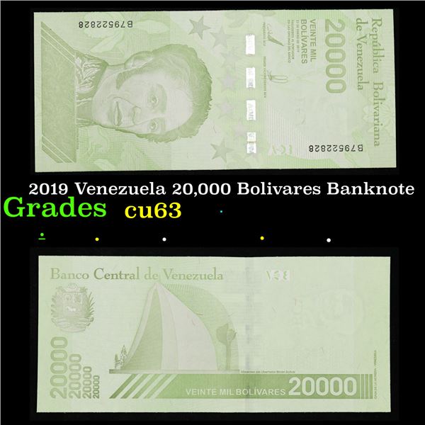 2019 Venezuela 20,000 Bolivares Banknote Grades Select CU