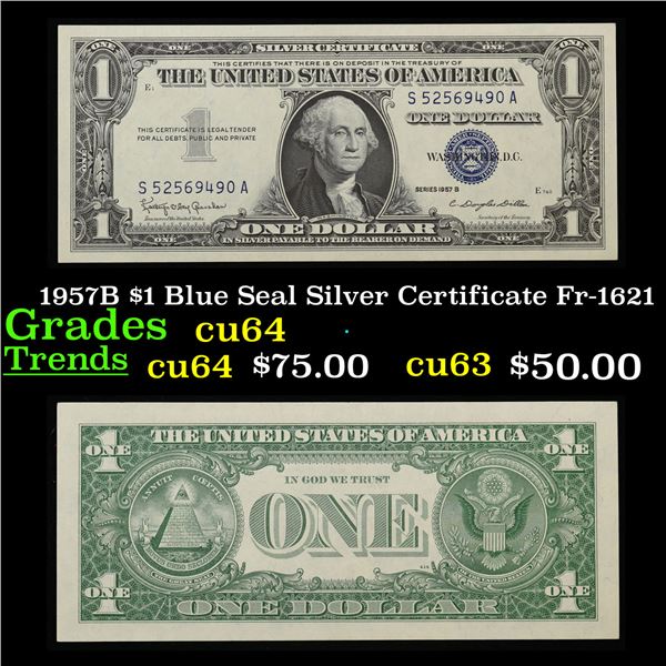 1957B $1 Blue Seal Silver Certificate Fr-1621 Grades Choice CU